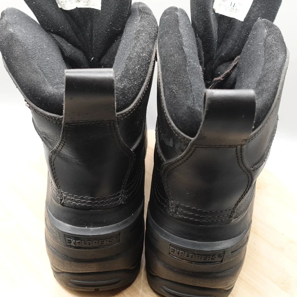 Explorers Boots Mens 11 Thinsulate Insulation Winter Snow Black Leather Flaws